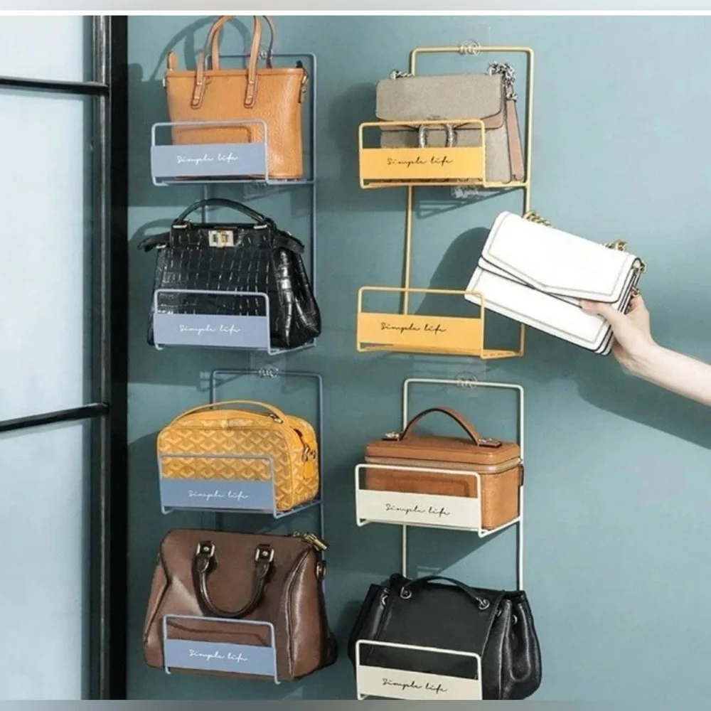 2 Tier Metal Hanging Purse Organizer‎ Rack Closet Door Handbag Holder Cream